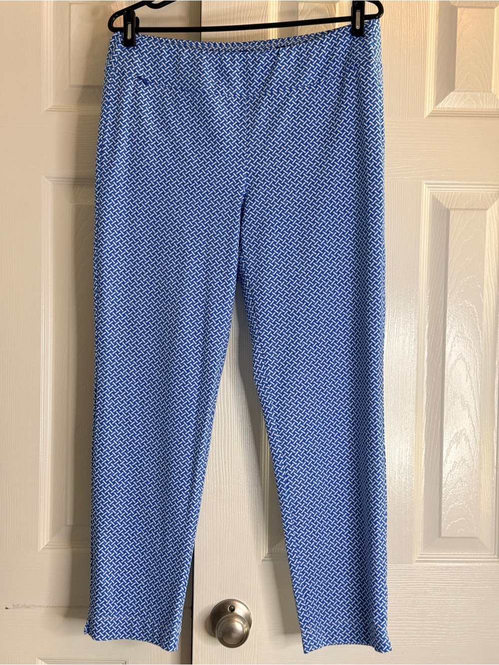 J.McLaughlin Carmel Pants Catalina Cloth Blue White Geometric Size L EUC